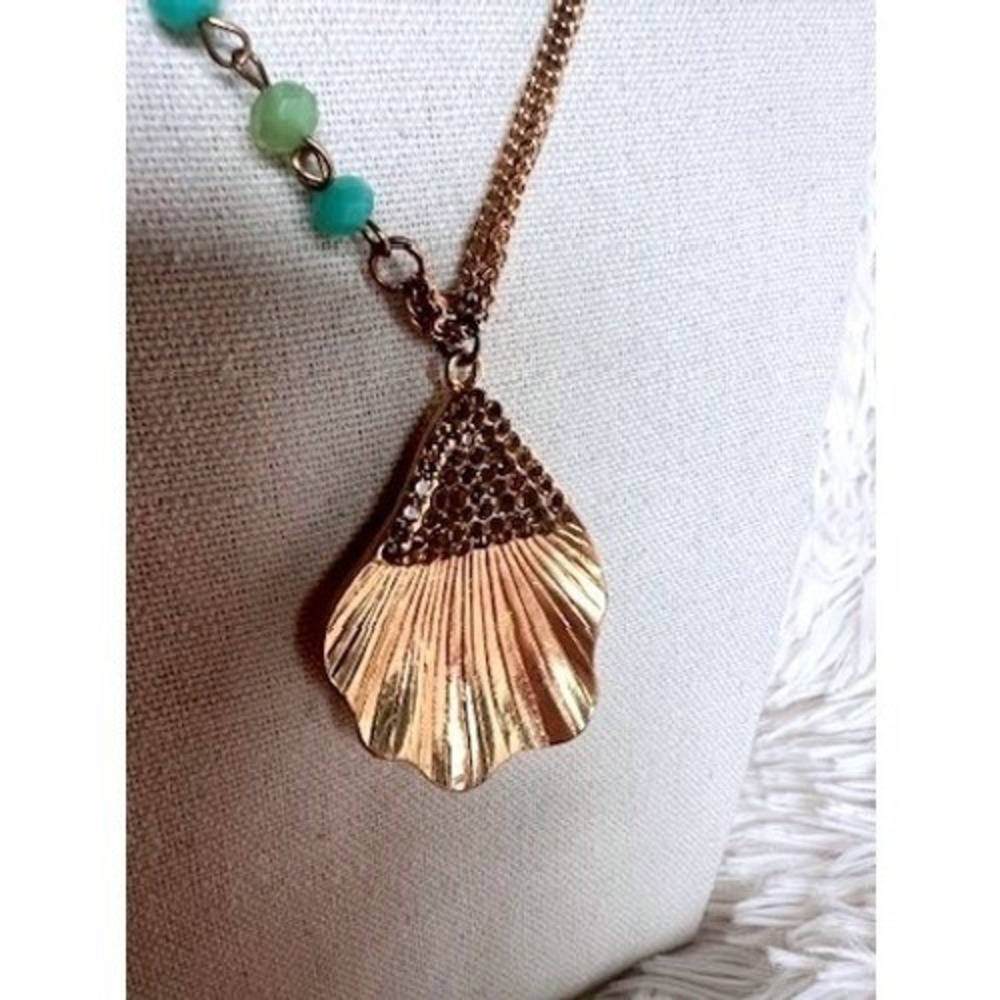 Bijoux Terner Shell Pendant Necklace Gold Turquoise Crystal Coastal Mermaidcore